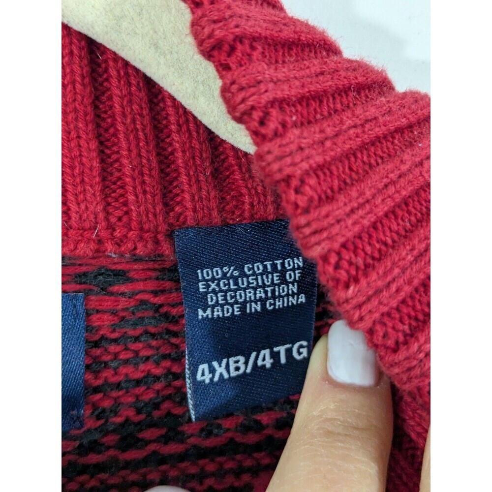 Chaps Sweater Mens 4XB Red Nordic Birdseye 100% Cotton 1/4 Zip Knit Preppy - Picture 3 of 8